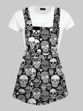 Emo Fashion Skull Print Overall Shorts for Women