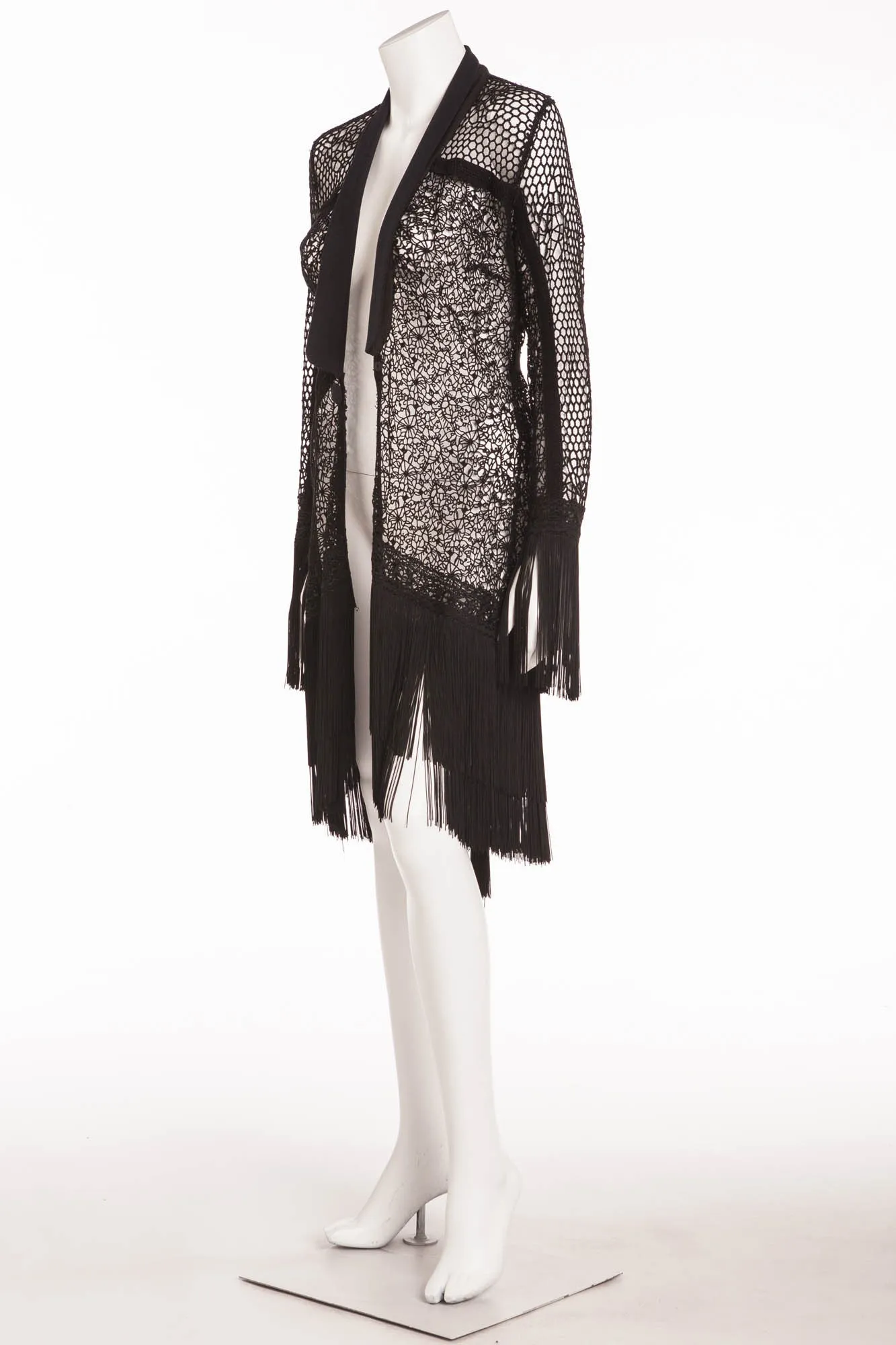 Ermanno Scervino - Black Knitted Long Cardigan with Fringe -IT 42