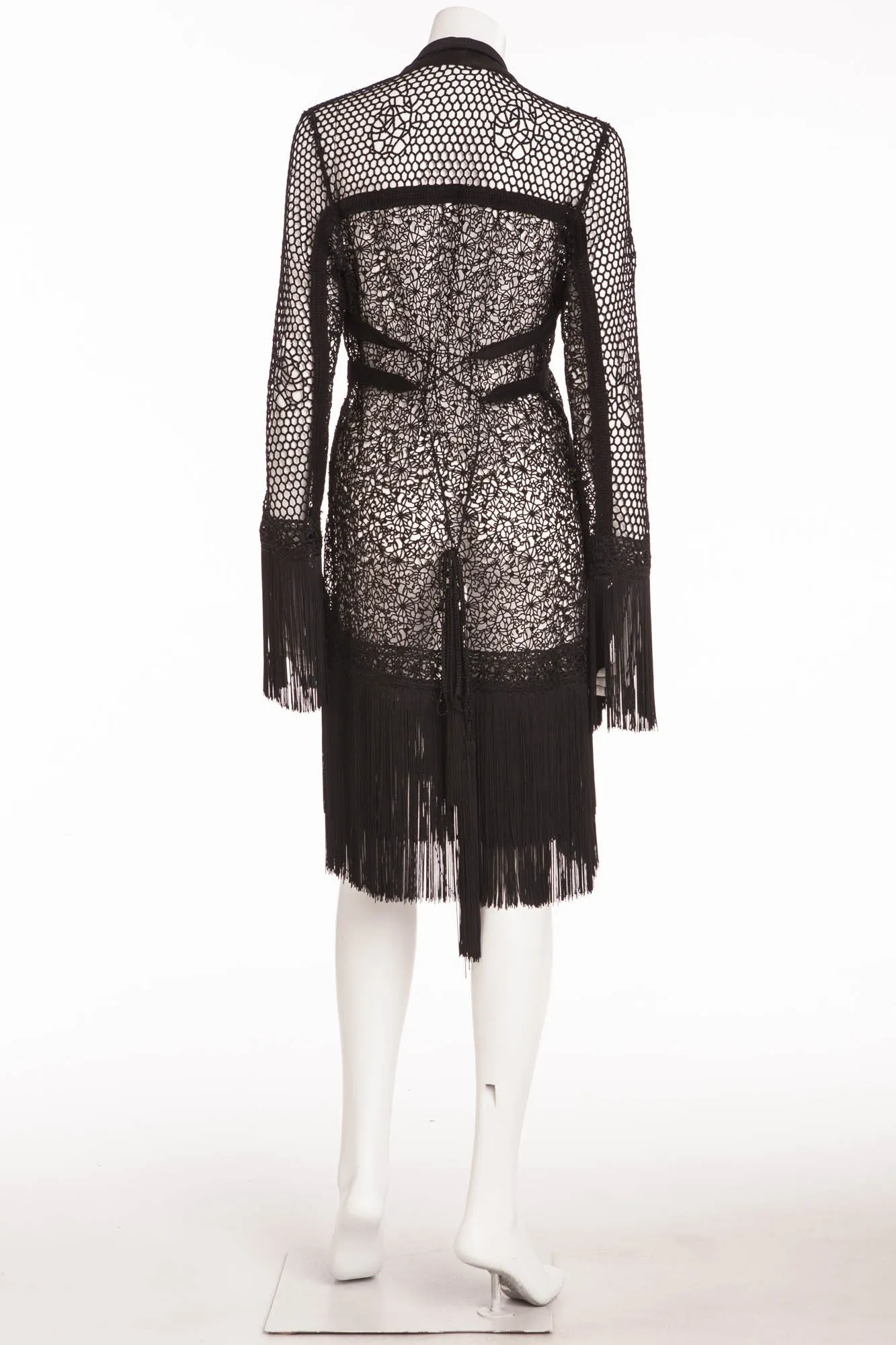 Ermanno Scervino - Black Knitted Long Cardigan with Fringe -IT 42