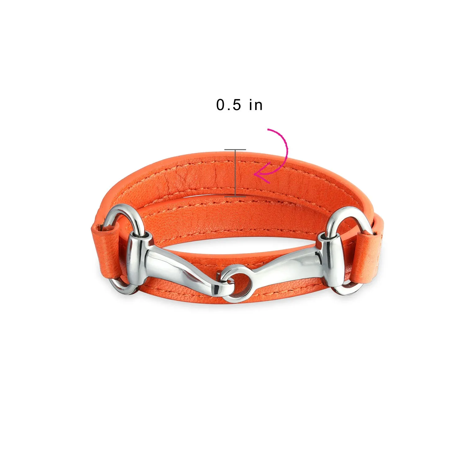 Fashion Red White Orange Black Brown Leather Double Wrap Bracelet with Horse Bit
