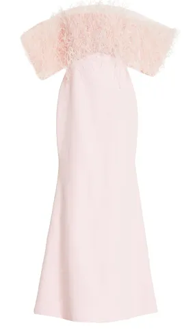 Feather Trim Off-The-Shoulder Gown
