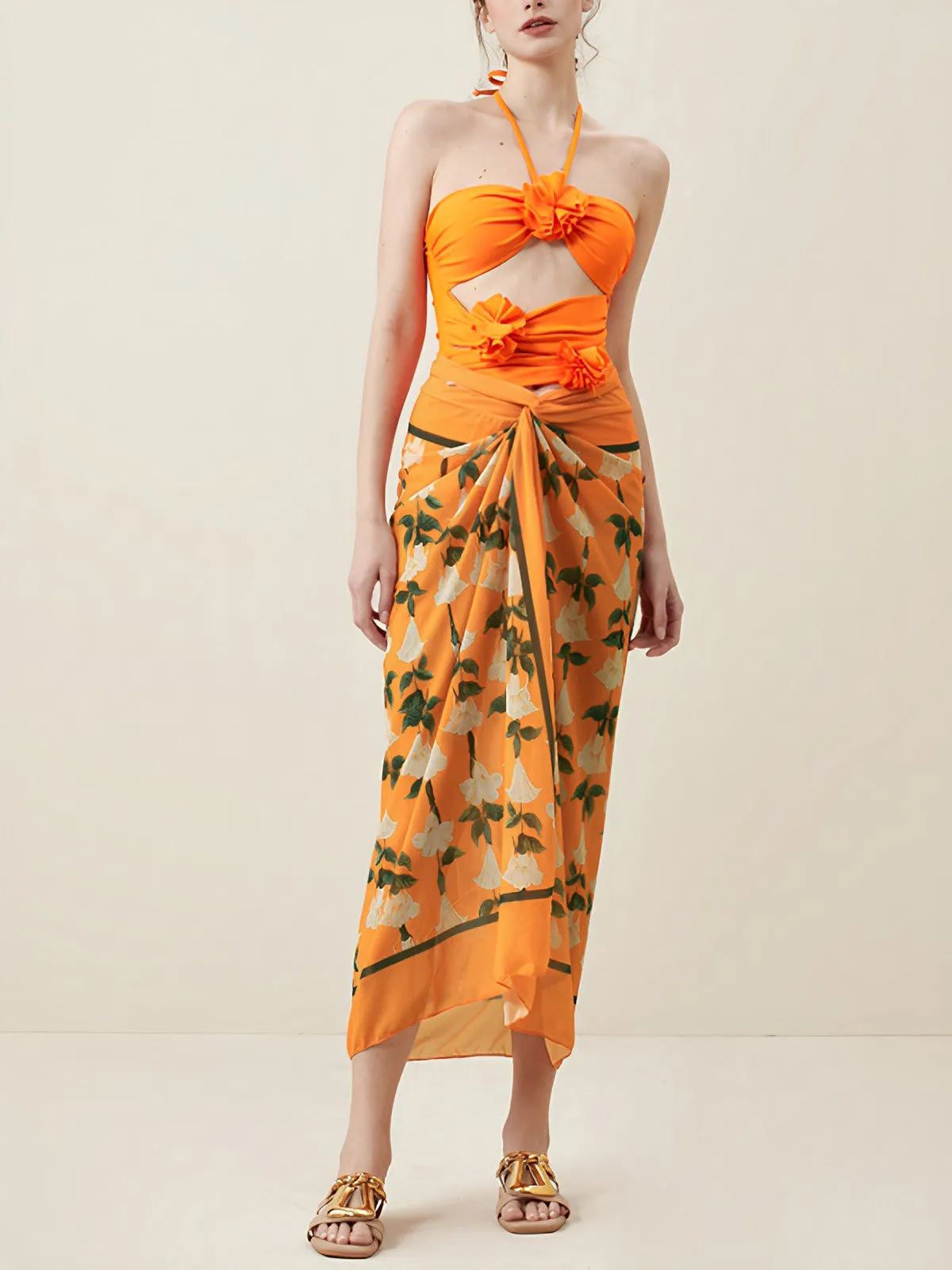 Floral Pattern Cover Trendy Up Wrap Skirt