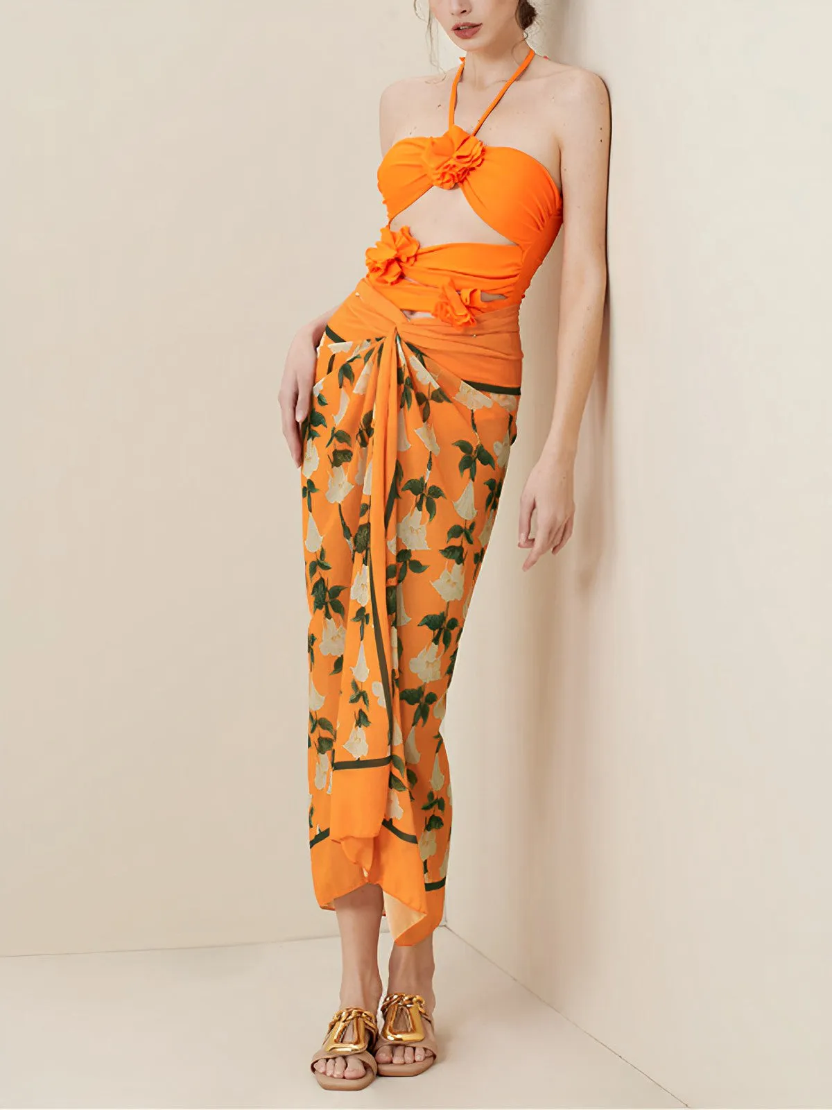 Floral Pattern Cover Trendy Up Wrap Skirt