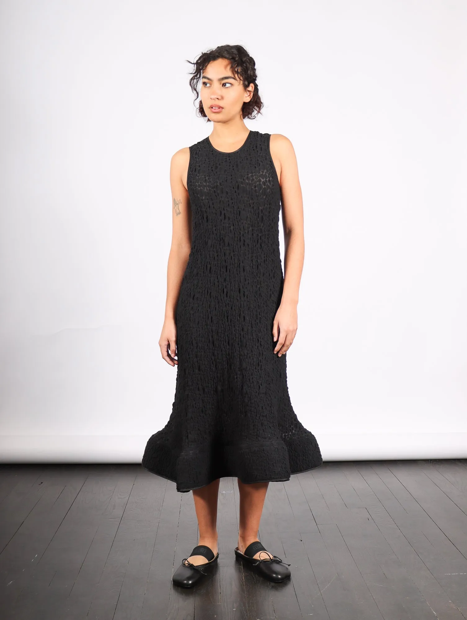 Foam Ruffle Dress in Black Bubble Jersey by Melitta Baumeister