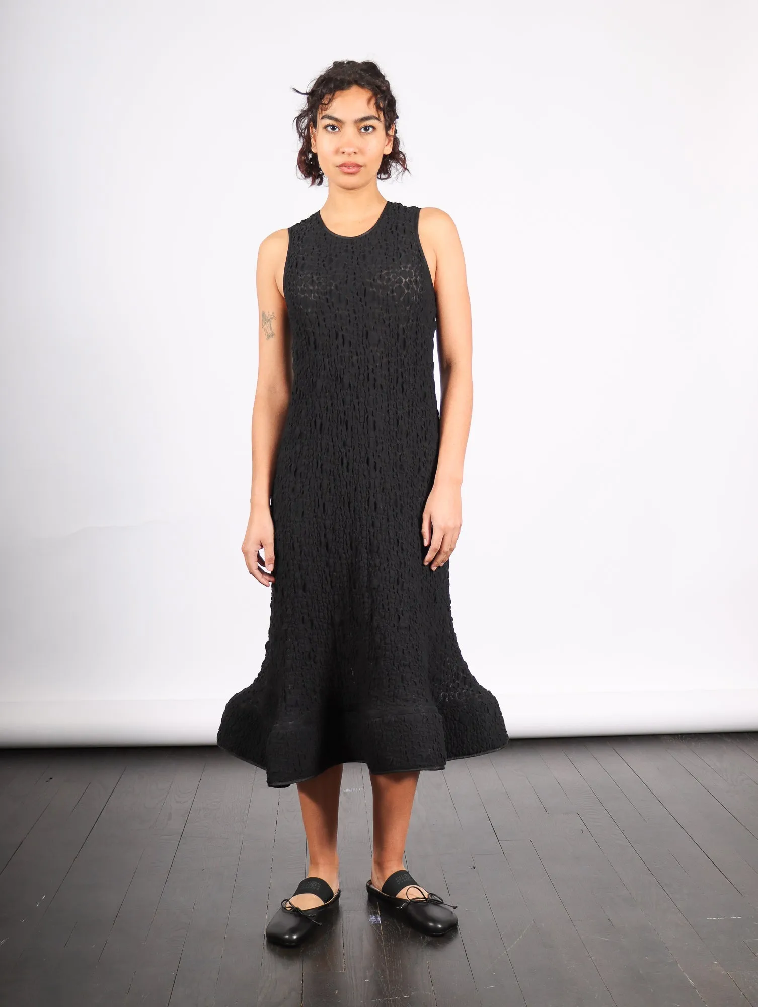 Foam Ruffle Dress in Black Bubble Jersey by Melitta Baumeister