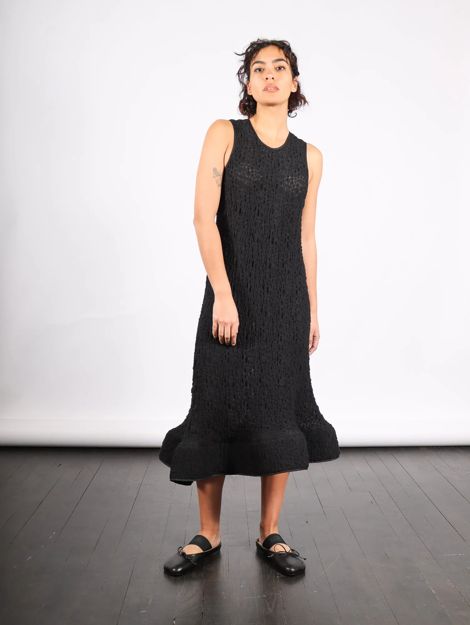 Foam Ruffle Dress in Black Bubble Jersey by Melitta Baumeister