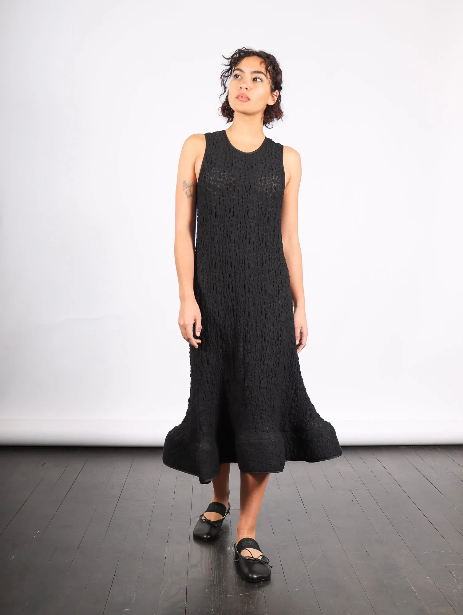 Foam Ruffle Dress in Black Bubble Jersey by Melitta Baumeister