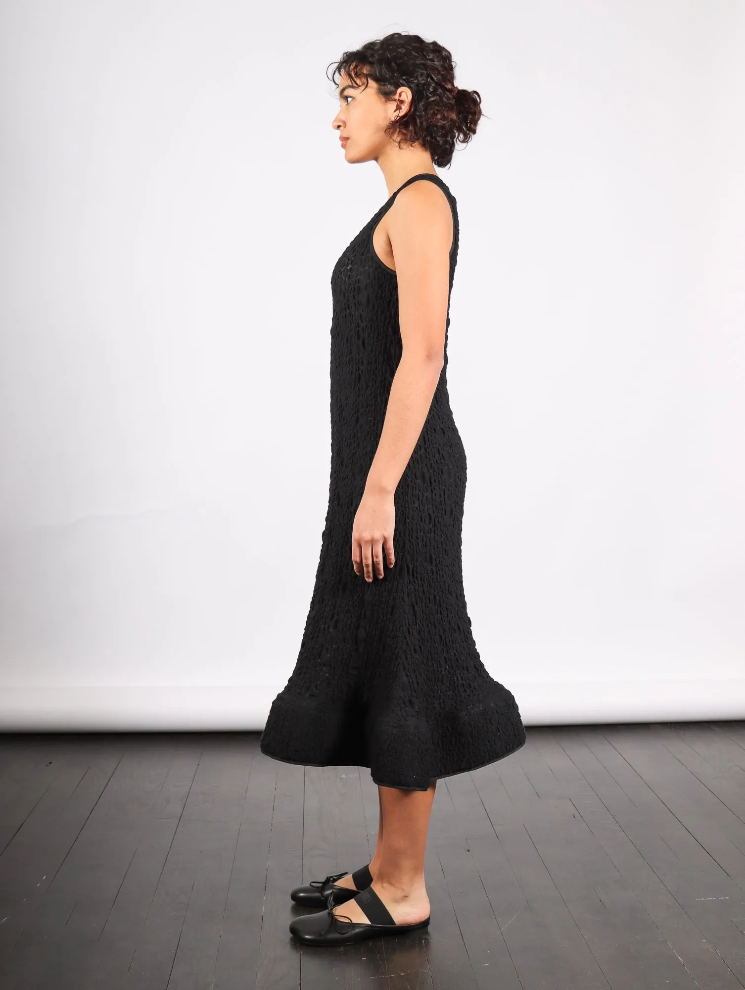 Foam Ruffle Dress in Black Bubble Jersey by Melitta Baumeister