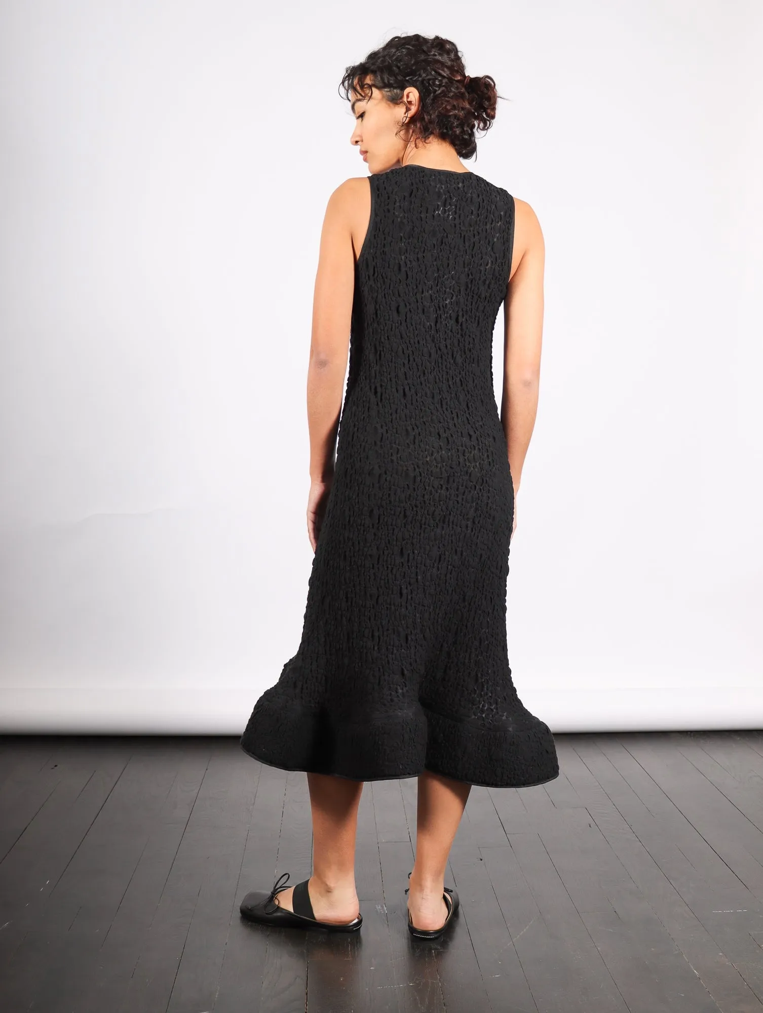 Foam Ruffle Dress in Black Bubble Jersey by Melitta Baumeister