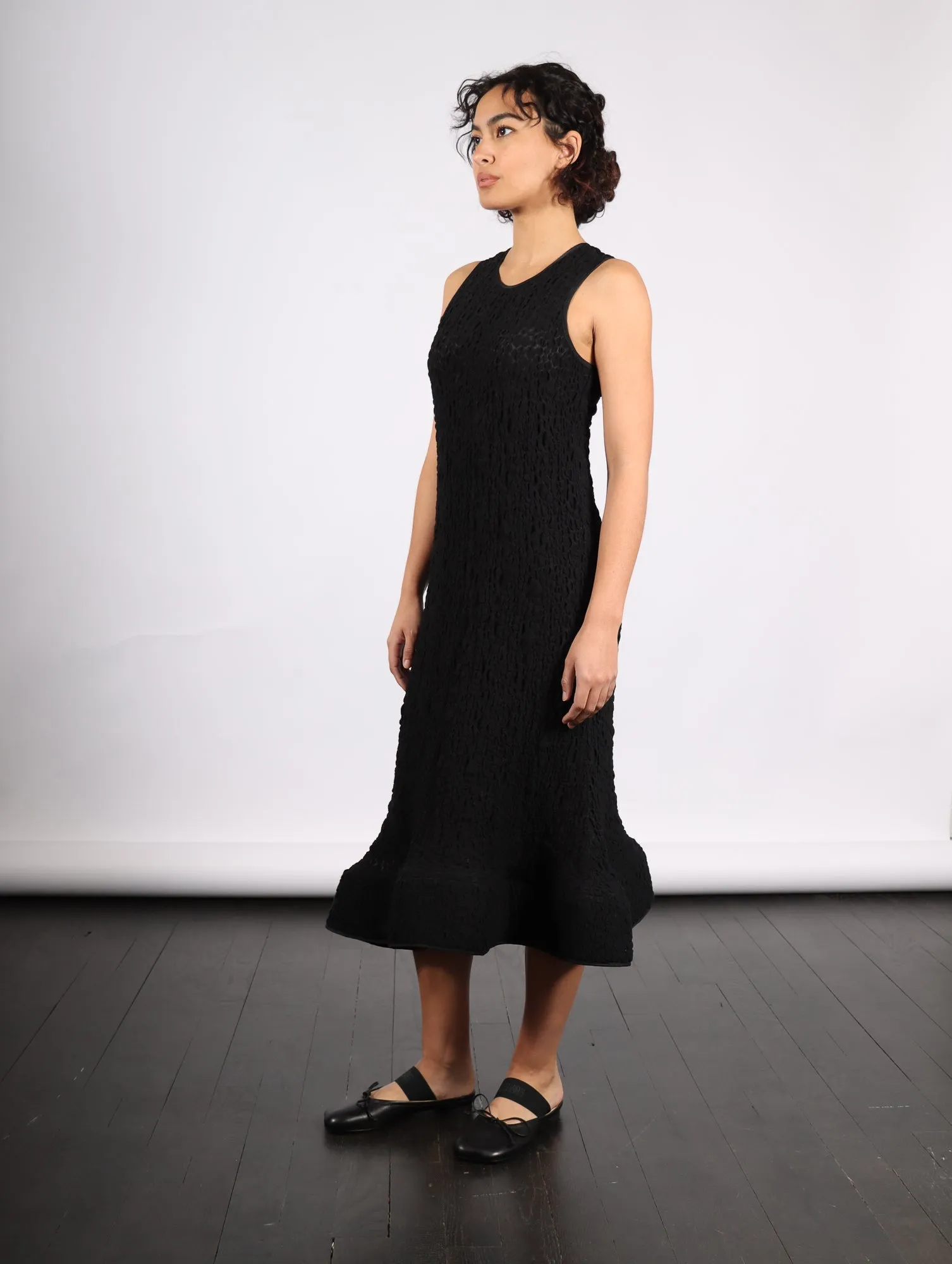 Foam Ruffle Dress in Black Bubble Jersey by Melitta Baumeister