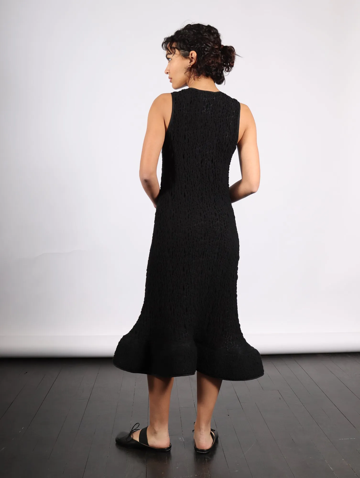 Foam Ruffle Dress in Black Bubble Jersey by Melitta Baumeister
