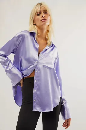 Free People Shooting For The Moon Buttondown Shirt in Heavenly Lavender