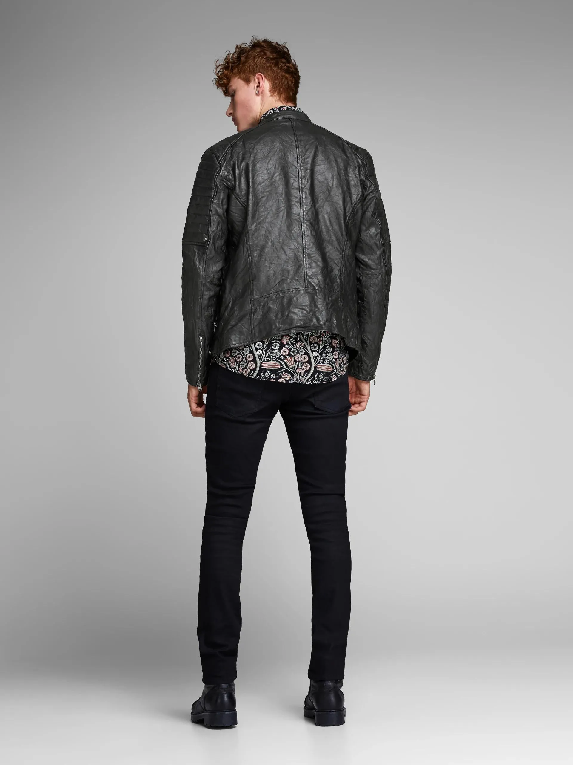 Genuine Black Shiny Zip Round Neck Decant Jacket For Men by TJS