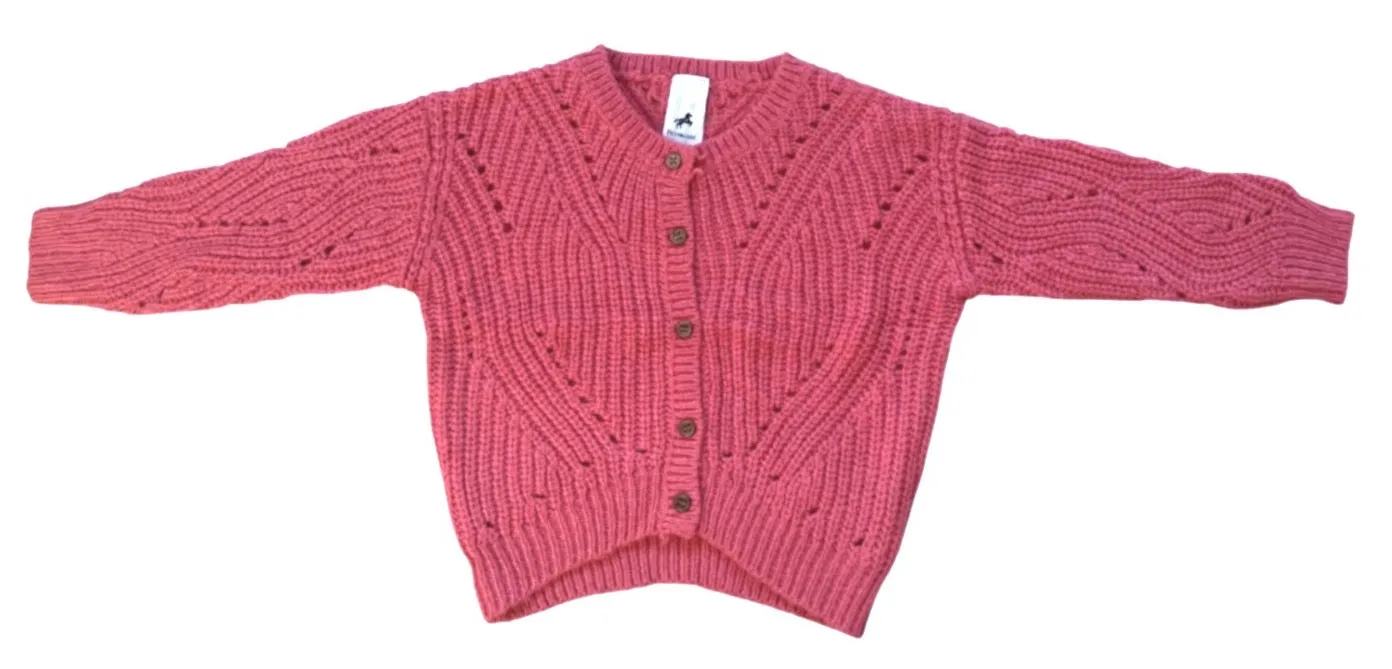 Girls Pink Soft Knitted Button Down Long Sleeve Cardigan