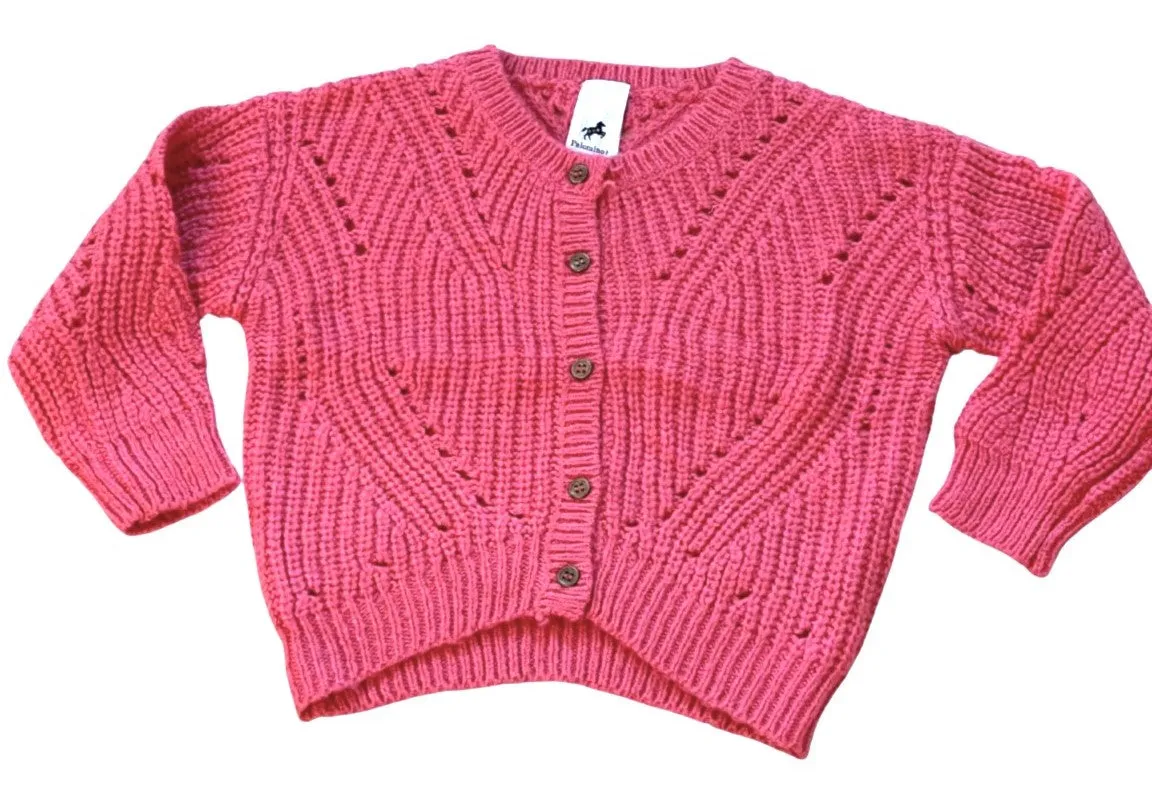 Girls Pink Soft Knitted Button Down Long Sleeve Cardigan