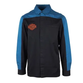 HD Branded Men's Blue Black Tone Timeless Mechanic L/S Woven Shirt (S47)