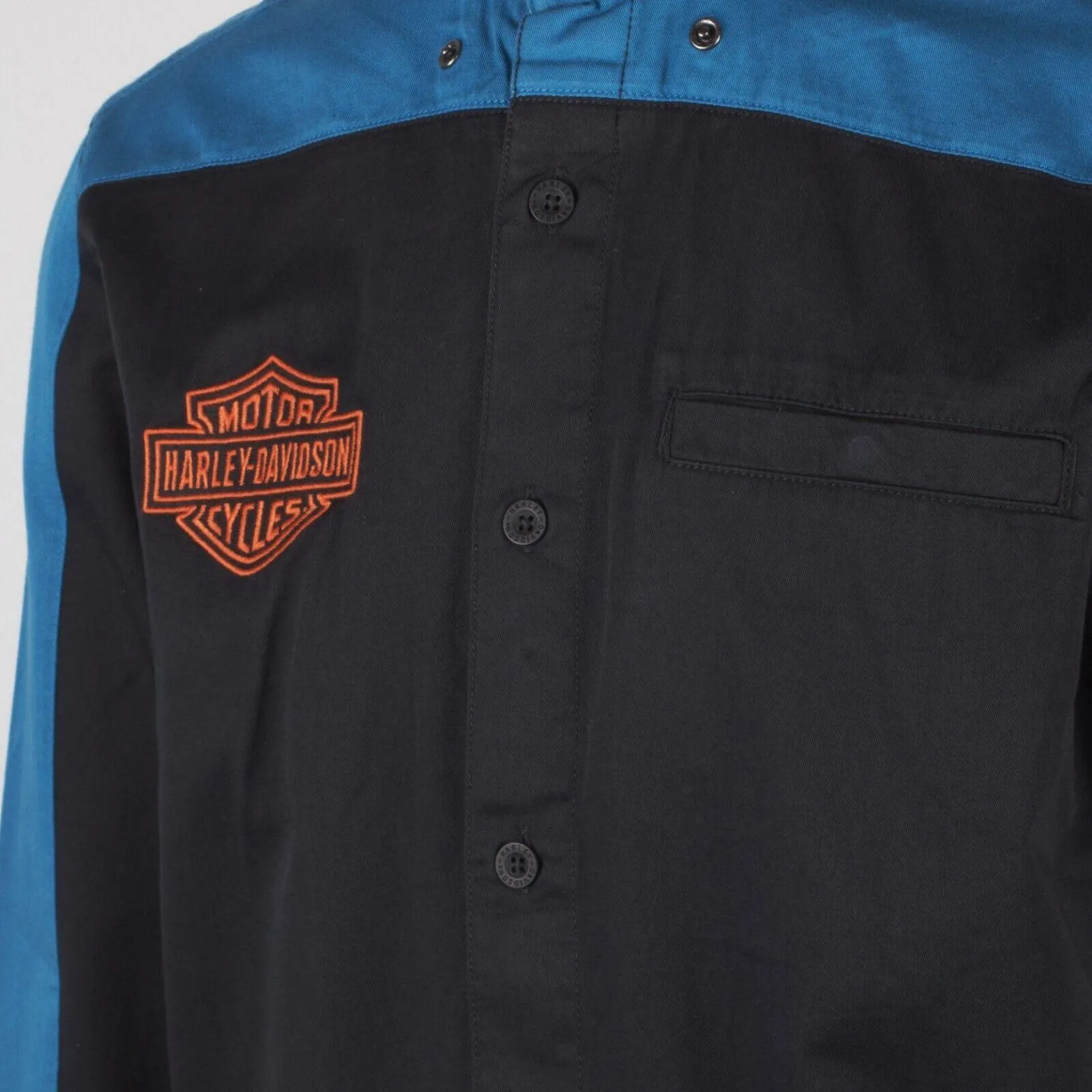 HD Branded Men's Blue Black Tone Timeless Mechanic L/S Woven Shirt (S47)