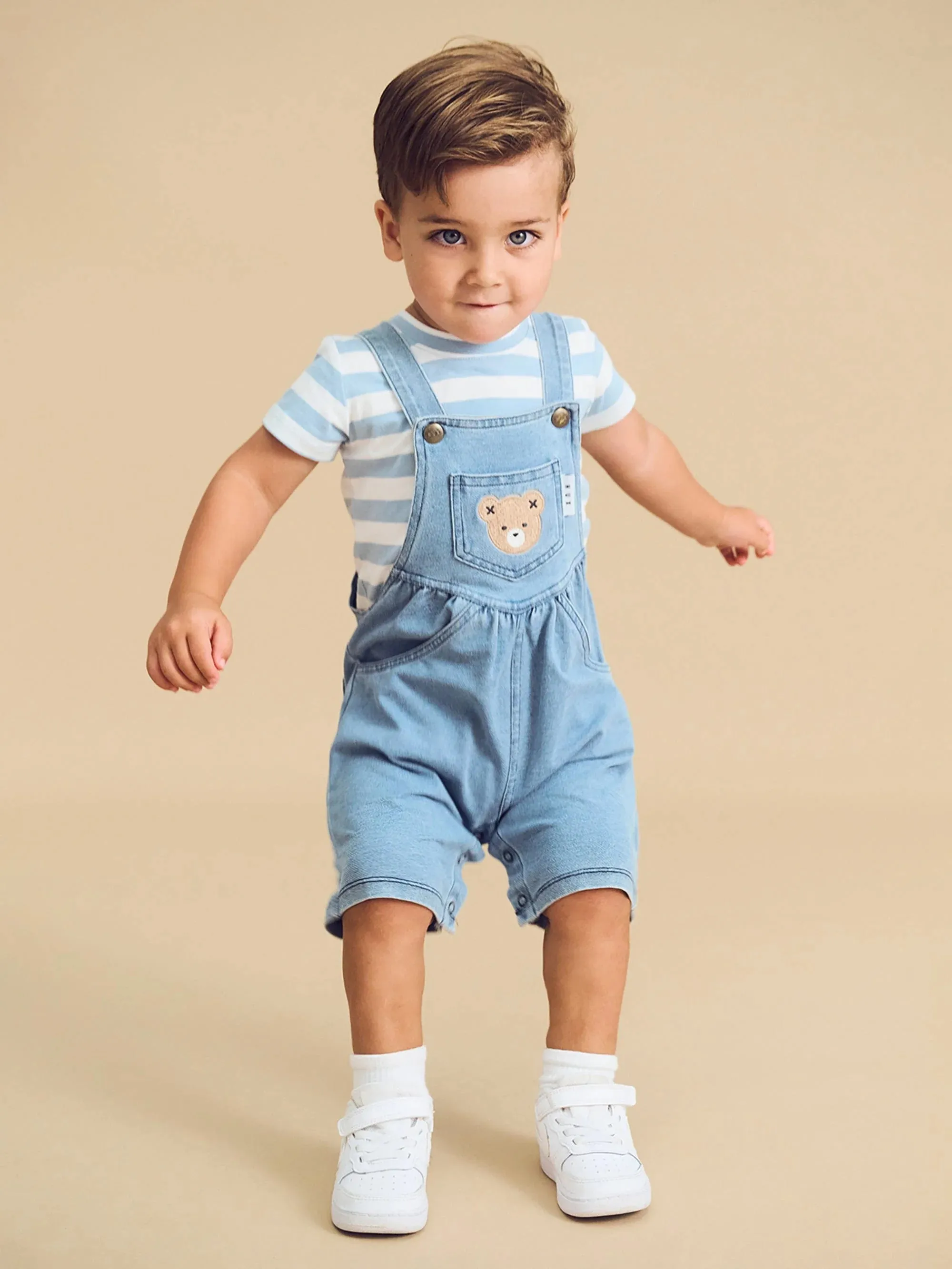 Huxbaby HUXBEAR KNIT DENIM SHORT OVERALLS