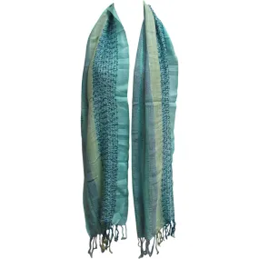 Indian Open Weave Blue Tone Lightweight Fringed Long Woven Scarf Shawl JK333