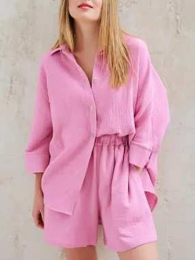Intricate Cotton Co-Ord Pink Shorts Set