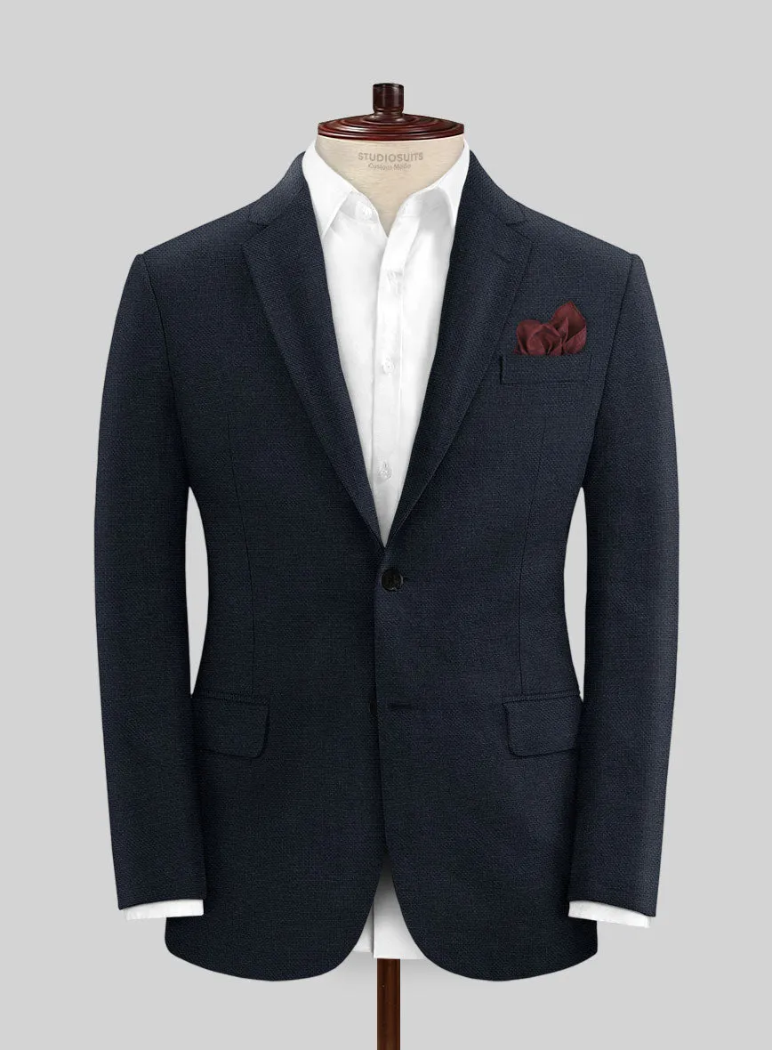 Italian Prato Dark Blue Dobby Linen Jacket