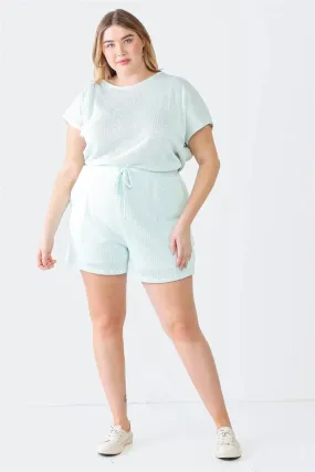 Junior Plus Mint Knit Dolman Sleeve Two Pocket Wrap Back Romper /3-2-1