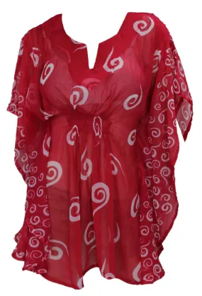 LA LEELA Women Chiffon Blouse Butterfly Sleeve Beach Cover Up Loose Tunic  Tops US 8-14 Pink_E989