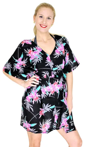 LA LEELA Women Summer T  Dresses Beach Cover up Printed Tank Dress US 10-14 Black_E837
