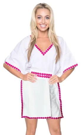 LA LEELA Women T Dresses V Neck Kimono Sleeve Beach Tank Dress for Summer US 10-14 White_T306