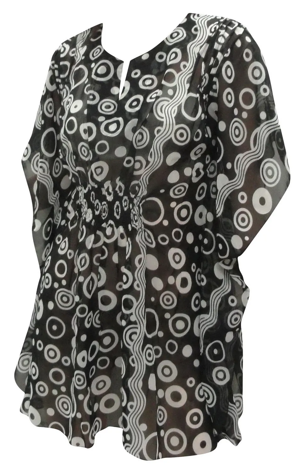 LA LEELA Women's Casual Chiffon Blouse Sweet Heart Neck 3/4 Sleeve Top s US 8-14 Black_C478