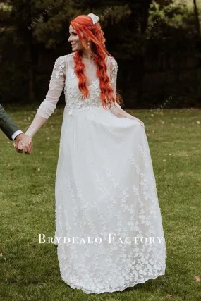 Lace Appliques Long Sleeves A-Line Wedding Dress