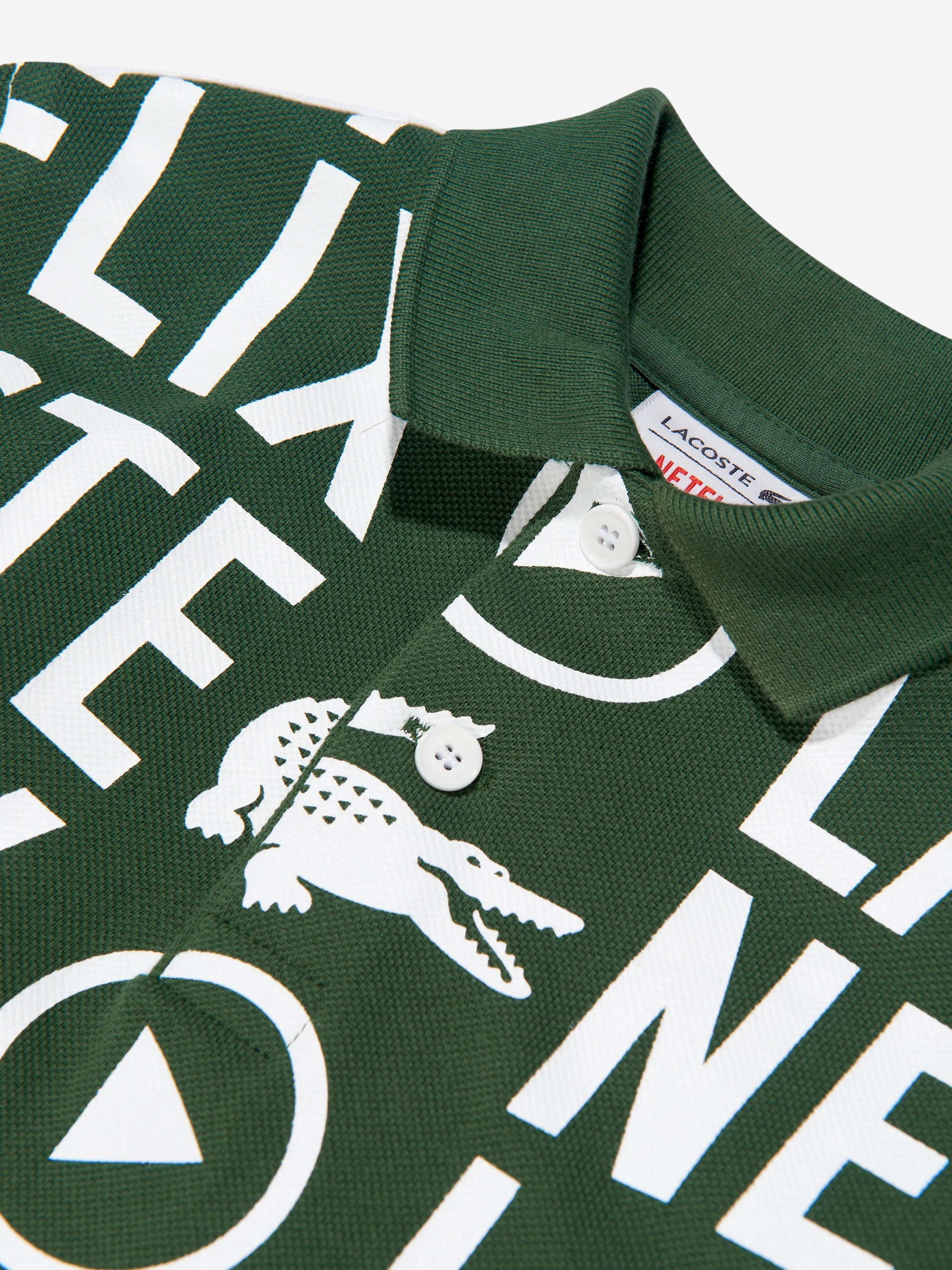 Lacoste Boys Netflix Logo Polo Shirt in White