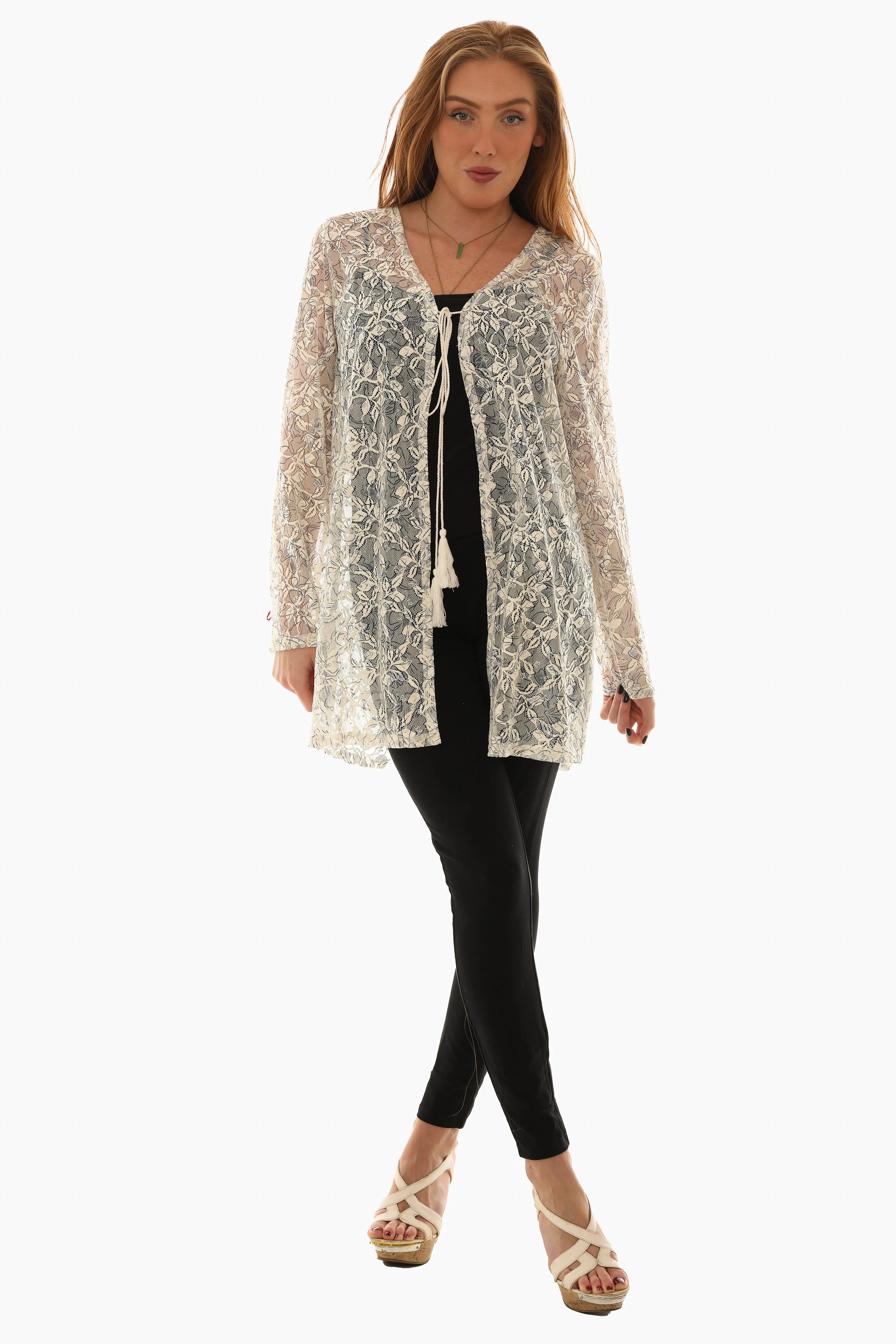 Light Beige Mesh Floral Cardigan/Cover up