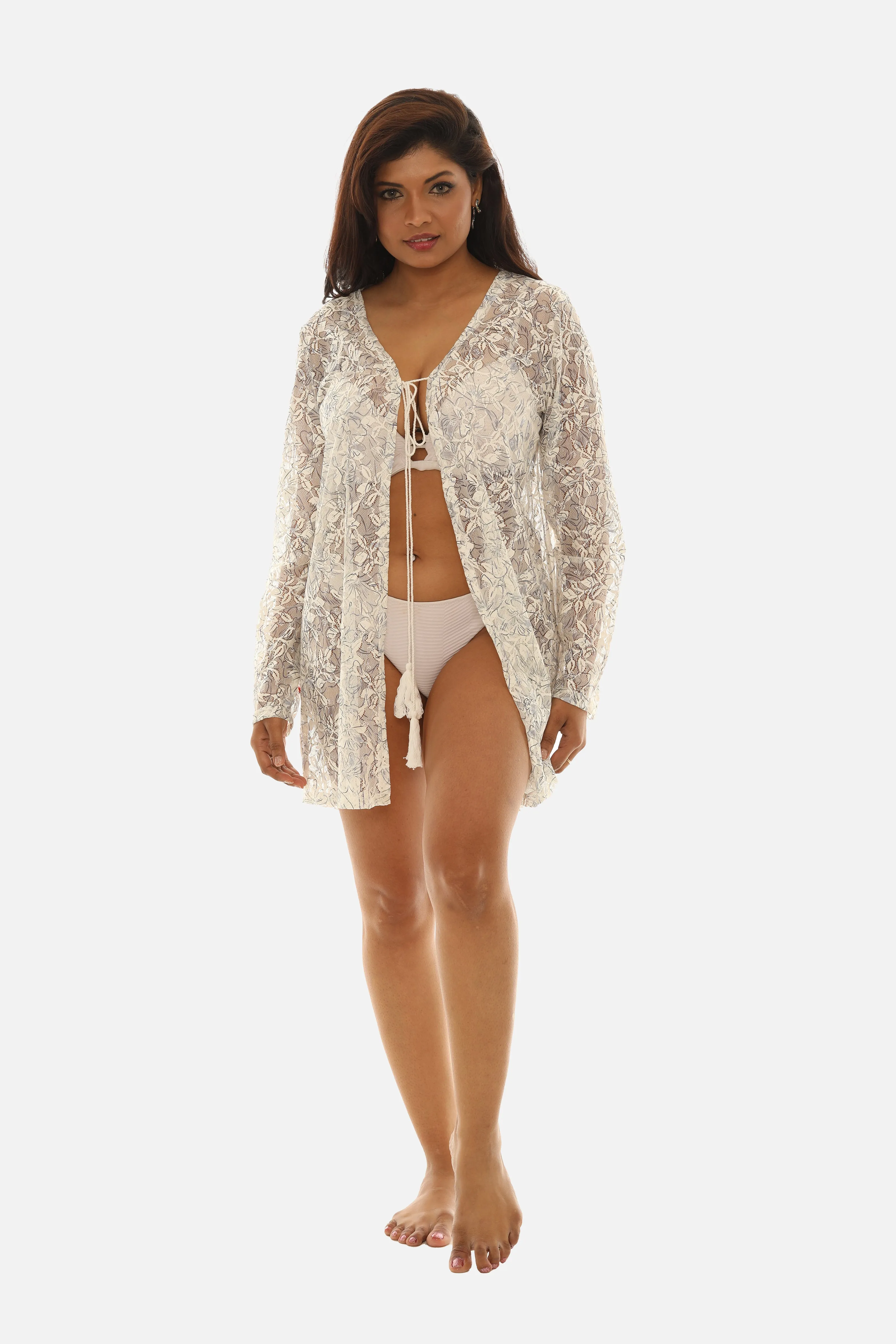 Light Beige Mesh Floral Cardigan/Cover up