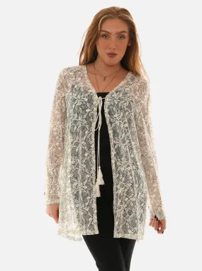 Light Beige Mesh Floral Cardigan/Cover up