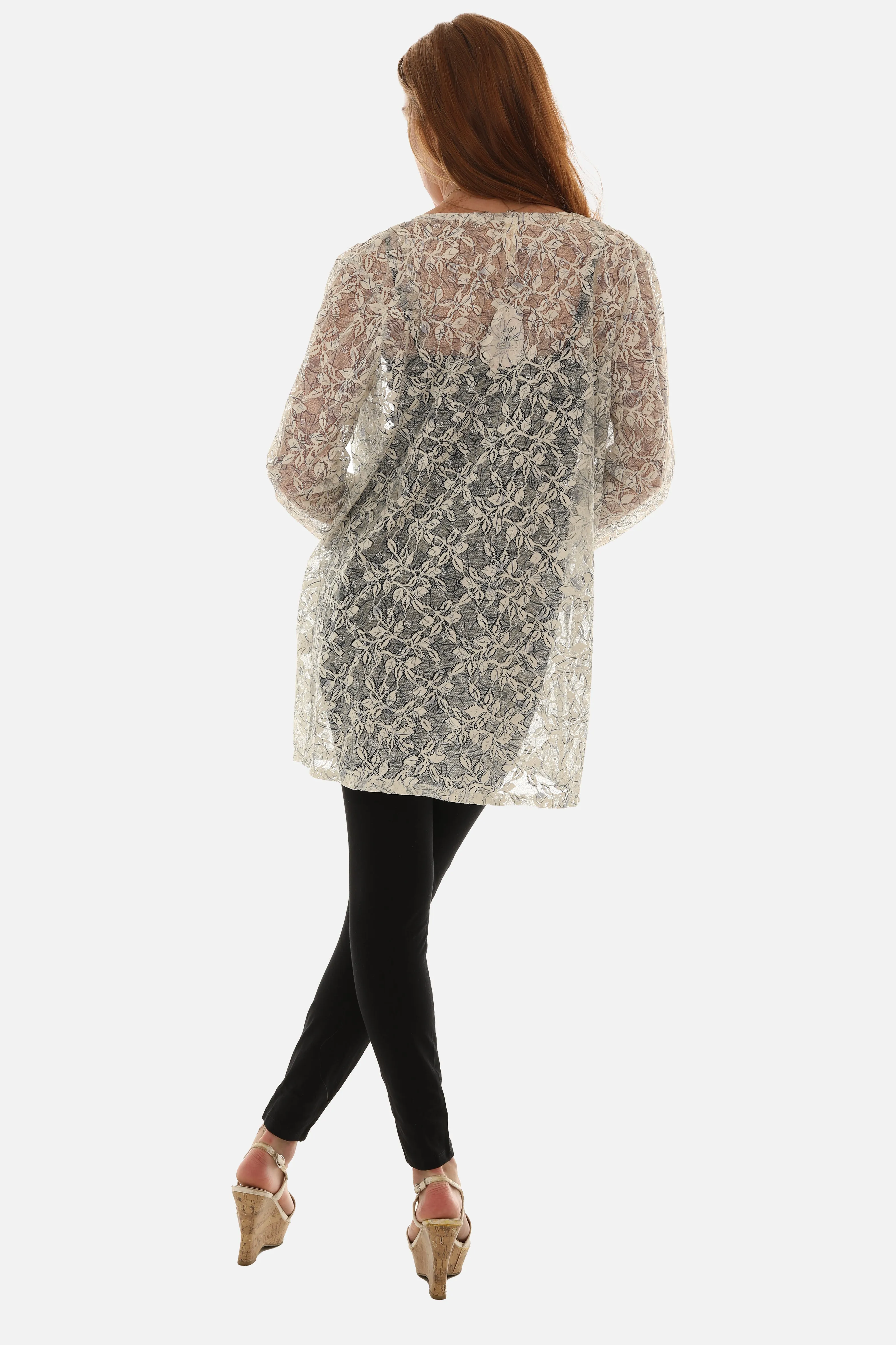 Light Beige Mesh Floral Cardigan/Cover up