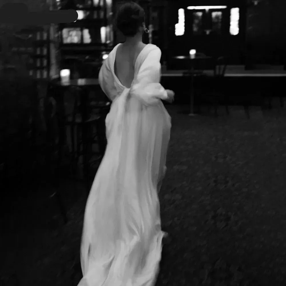 Long Puff Sleeves Boho Wedding Dress
