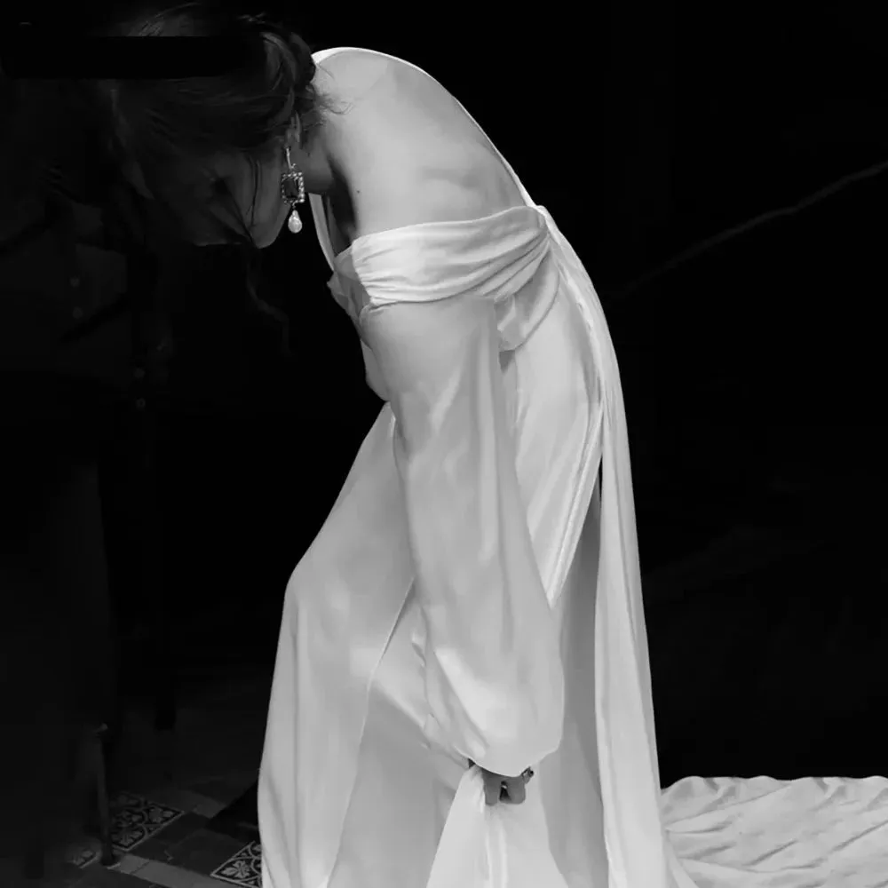 Long Puff Sleeves Boho Wedding Dress