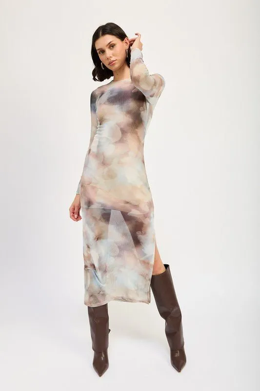 Long Sleeve Midi Dress With Side Slit