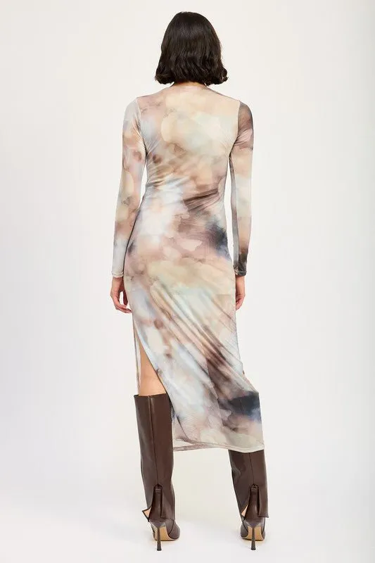 Long Sleeve Midi Dress With Side Slit