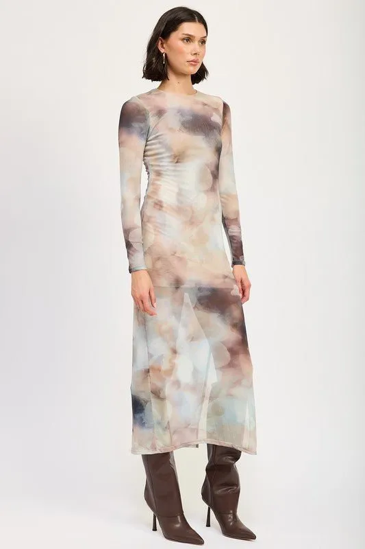 Long Sleeve Midi Dress With Side Slit