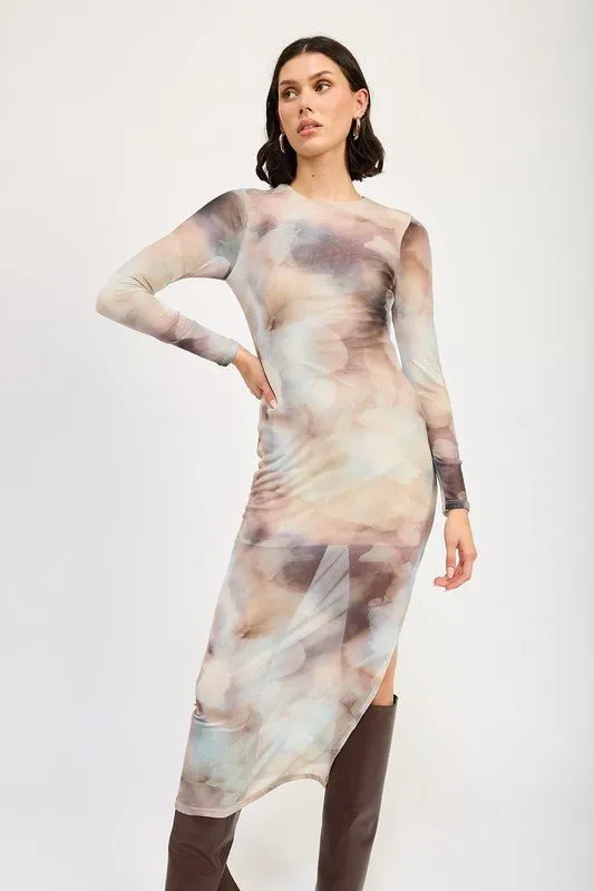 Long Sleeve Midi Dress With Side Slit