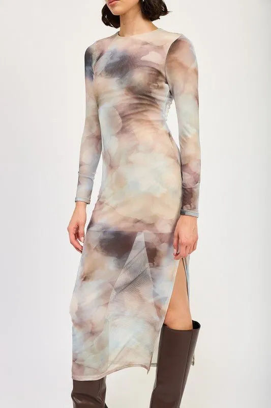 Long Sleeve Midi Dress With Side Slit