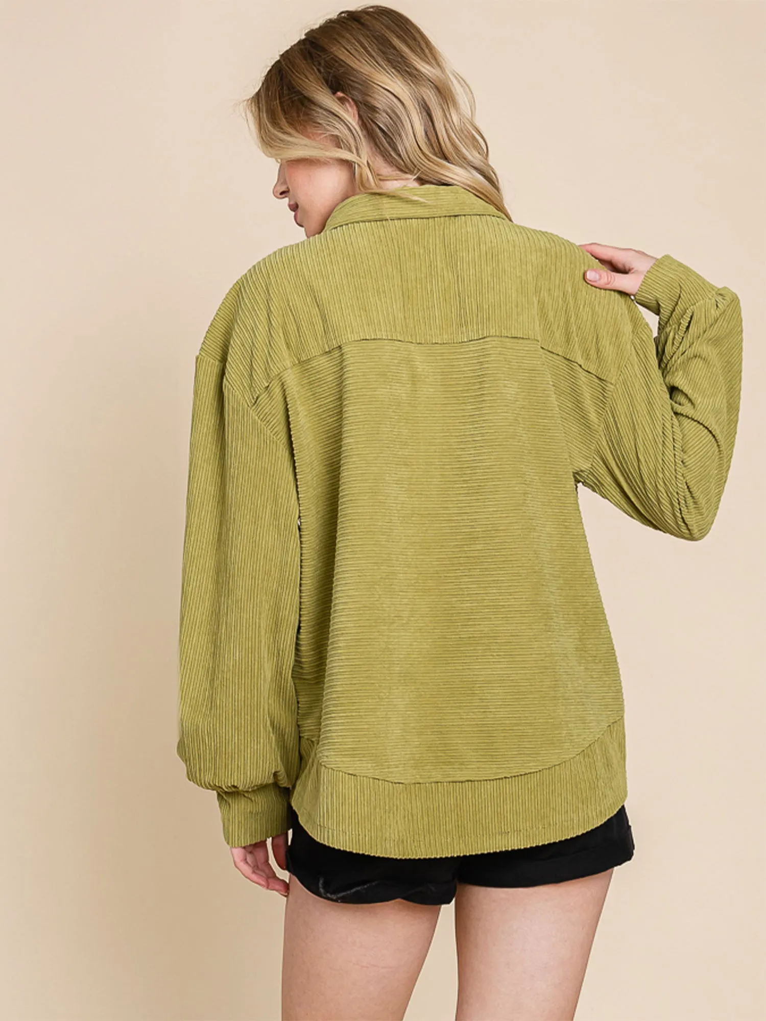Long Sleeve Polo Ribbed Pullover Sweatshirt
