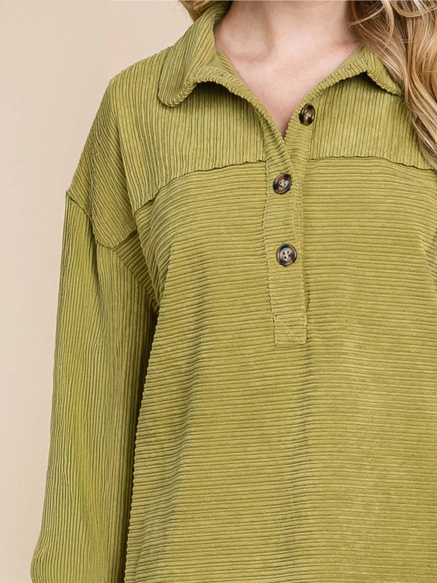 Long Sleeve Polo Ribbed Pullover Sweatshirt