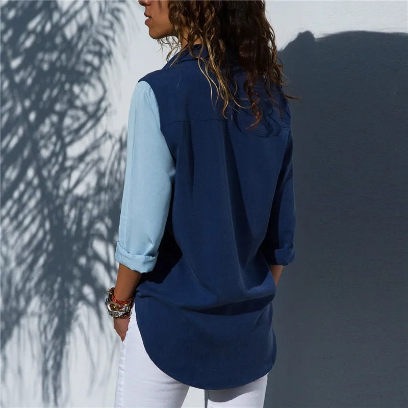 Long Sleeve Turn Down Collar Office Shirt