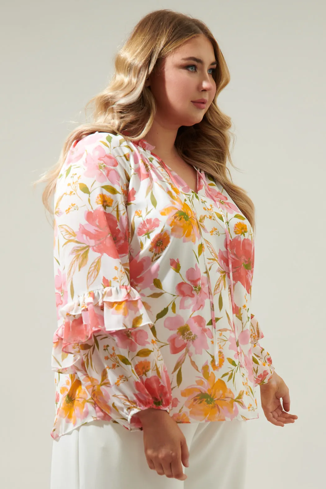 Maldonado Floral Bijou Bell Sleeve Blouse Curve