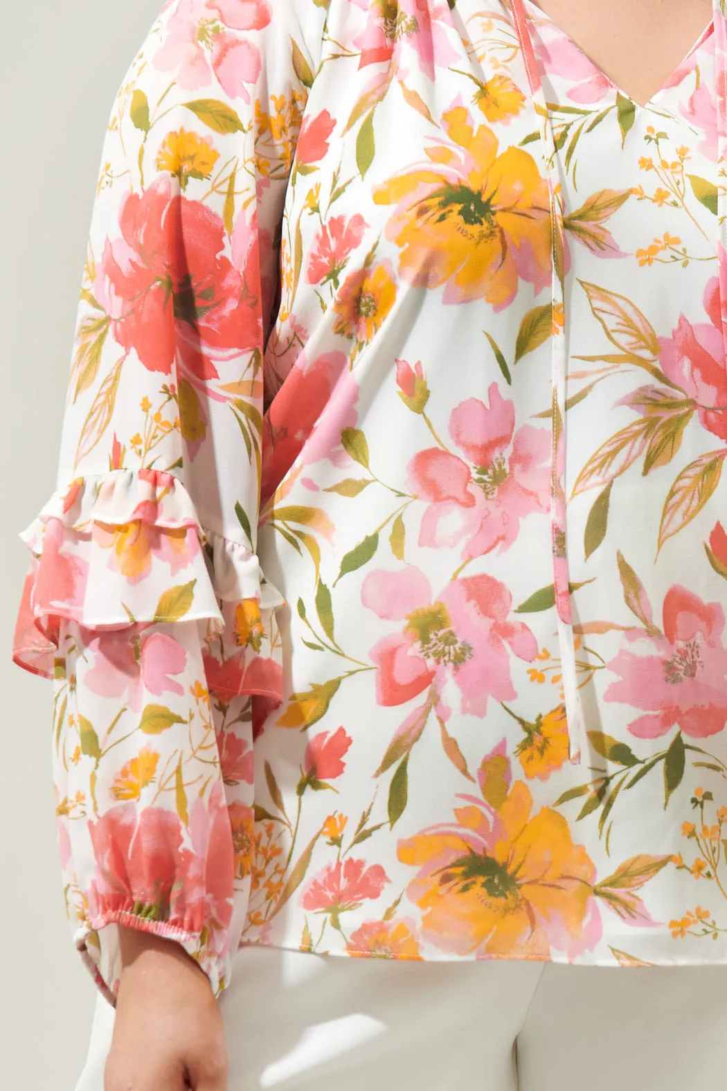 Maldonado Floral Bijou Bell Sleeve Blouse Curve