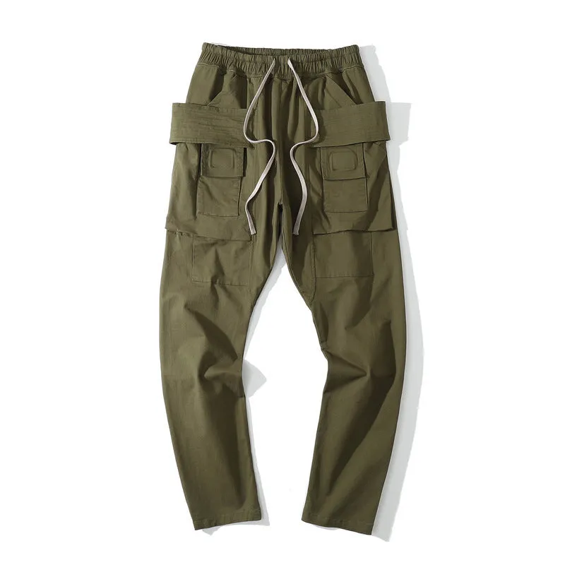 Man Fall Outfits Cargo Pants Functional Overalls Men's Dark High Street Slim Fit Multi-Pocket Casual Trousers