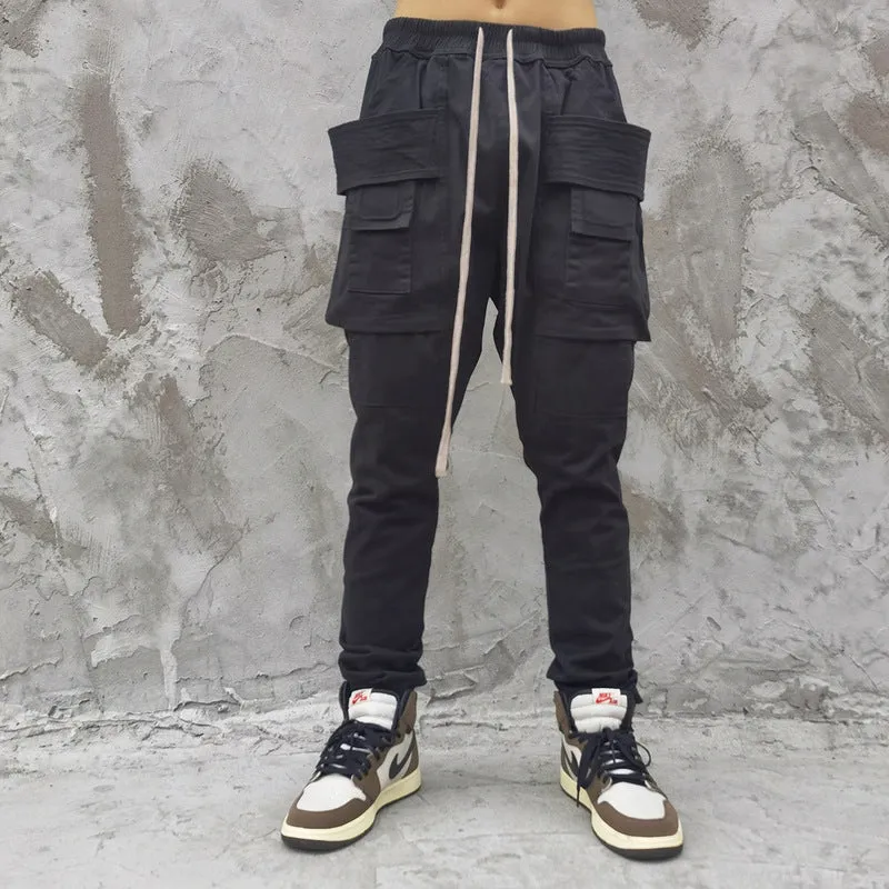 Man Fall Outfits Cargo Pants Functional Overalls Men's Dark High Street Slim Fit Multi-Pocket Casual Trousers